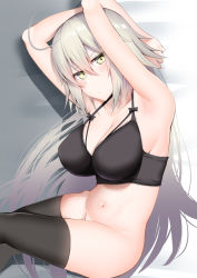 Rule 34 | 1girl, ahoge, bare shoulders, blush, bottomless, breasts, cleavage, fate/grand order, fate (series), highres, jeanne d&#039;arc (fate), jeanne d&#039;arc alter (avenger) (fate), jeanne d&#039;arc alter (fate), kitajima yuuki, large breasts, long hair, looking at viewer, navel, silver hair, thighhighs, yellow eyes