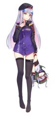 Rule 34 | 1girl, beret, black hat, black thighhighs, closed mouth, doll, full body, g11 (girls&#039; frontline), girls&#039; frontline, green eyes, hair ornament, hat, highres, hk416 (girls&#039; frontline), holding, holding doll, jacket, long hair, long sleeves, looking at viewer, no shoes, ranyu, silver hair, simple background, solo, standing, thighhighs, white background