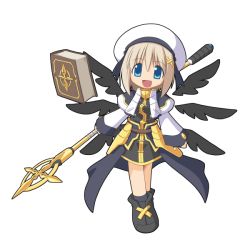 Rule 34 | 00s, 1girl, blonde hair, blue eyes, book, chibi, floating, floating book, floating object, hair between eyes, hair ornament, lyrical nanoha, magical girl, mahou shoujo lyrical nanoha, mahou shoujo lyrical nanoha a&#039;s, multiple wings, schwertkreuz, short hair, simple background, solo, staff, tome of the night sky, unison (nanoha), waist cape, white background, wings, x hair ornament, yagami hayate, yuichirou