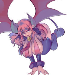Rule 34 | 1girl, black thighhighs, boots, bra, breasts, curvy, demon girl, demon horns, demon tail, demon wings, disgaea, elbow sleeves, empusa, empusa (disgaea), eyelashes, flying, hanging breasts, highres, horns, huge breasts, large breasts, long hair, matching hair/eyes, necktie, nose, panties, pink hair, pointy ears, red bra, red eyes, red hair, red panties, sideboob, sidelocks, smile, solo focus, succubus (disgaea), tagme, tail, thighhighs, ume hisa, underwear, white background, wings
