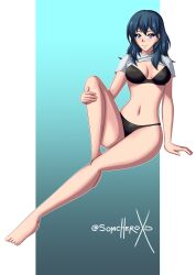 Rule 34 | 1girl, absurdres, bare legs, bikini, blue eyes, bra, breasts, byleth (female) (fire emblem), byleth (fire emblem), cleavage, clothes lift, female focus, fire emblem, fire emblem: three houses, green hair, highres, looking at viewer, medium breasts, nintendo, panties, shirt lift, solo, sonicheroxd, swimsuit, teal hair, underwear