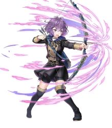 Rule 34 | 1girl, arrow (projectile), aura, bernadetta von varley, black thighhighs, boots, bow (weapon), crying, epaulettes, fire emblem, fire emblem: three houses, fire emblem heroes, full body, highres, nintendo, official art, open mouth, purple eyes, purple hair, short hair, solo, thighhighs, transparent background, weapon
