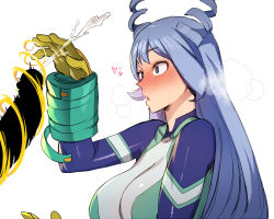 Rule 34 | 1girl, :o, bad id, bad pixiv id, blue eyes, blue hair, blush, bodysuit, boku no hero academia, breasts, breath, cum, drill hair, ejaculation, gloves, hadou nejire, heart, heart-shaped pupils, heavy breathing, highres, large breasts, long hair, nose blush, penis, penis awe, penis silhouette, ratatatat74, silhouette, solo focus, superhero costume, symbol-shaped pupils, upper body, very long hair, yellow gloves