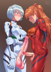 Rule 34 | 10s, 2019, 2futa, arm grab, artist name, ayanami rei, blue eyes, blue hair, blush, bodysuit, breasts, breasts apart, clenched hand, clenched teeth, clothes writing, covered erect nipples, cowboy shot, crotch cutout, dated, decensored, erection, from side, full-package futanari, futanari, grabbing own arm, gradient background, hair between eyes, hairpods, headgear, highres, huge penis, impossible bodysuit, impossible clothes, interface headset, large penis, large testicles, long hair, looking at another, looking down, medium breasts, medium penis, multiple futa, neon genesis evangelion, nose blush, orange hair, penis, penis envy, penis size difference, pilot suit, plugsuit, red bodysuit, red eyes, short hair, simple background, skin tight, small penis humiliation, souryuu asuka langley, standing, sweat, sweatdrop, tears, teeth, testicles, third-party edit, trembling, turtleneck, two side up, veins, veiny penis, white bodysuit, zheng