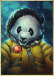 Rule 34 | animal, astronaut, buddy jiang, clothed animal, fangs, looking at viewer, no humans, original, panda, solo, spacesuit, surreal