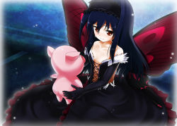 Rule 34 | 10s, accel world, antenna hair, arita haruyuki, bare shoulders, black hair, brown eyes, bug, butterfly, butterfly wings, elbow gloves, gloves, headband, insect, insect wings, kuroyukihime, long hair, mocchisake, pig, tears, wings