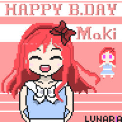 Rule 34 | 1girl, 8-bit, aqua skirt, arms behind back, artist name, artist request, blush, bow, breasts, chibi, dual persona, closed eyes, female focus, full body, hair between eyes, hair bow, hairband, highres, looking at viewer, love live!, love live! school idol project, nishikino maki, parted lips, purple eyes, red bow, red footwear, red hair, red hairband, sailor collar, short hair, skirt, small breasts, smile, solo, upper body, white sailor collar