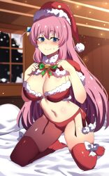 Rule 34 | 1girl, absurdres, bed, bell, bikini, blue eyes, blush, bocchi the rock!, bow, bowtie, breasts, christmas, closed mouth, commentary, cube hair ornament, english commentary, fur collar, gotoh hitori, hair ornament, hat, highres, hinghoi, jingle bell, kneeling, large breasts, long hair, looking at viewer, navel, neck bell, no shoes, on bed, one side up, pink hair, pom pom (clothes), red bikini, red bow, red bowtie, red thighhighs, santa bikini, santa hat, side-tie bikini bottom, skindentation, smile, snowing, solo, stomach, striped bow, striped bowtie, striped clothes, sweatdrop, swimsuit, thighhighs, thighs, very long hair, wavy mouth, window