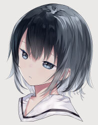 Rule 34 | 1girl, black hair, blue eyes, capriccio, commentary request, grey background, hair between eyes, looking away, original, parted lips, portrait, sailor collar, simple background, solo, white sailor collar