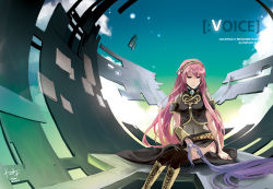 Rule 34 | 1girl, arm support, bad id, bad pixiv id, boots, cloud, detached sleeves, headphones, headset, kamui gakupo, long hair, looking down, megurine luka, pink hair, purple hair, rahwia, sitting, sky, solo focus, star (sky), star (symbol), starry sky, thighhighs, very long hair, vocaloid
