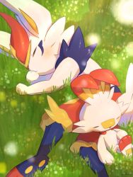 Rule 34 | blush, cinderace, closed eyes, closed mouth, creatures (company), from above, furry, game freak, gen 8 pokemon, grass, highres, lying, nintendo, nullma, on side, pokemon, pokemon (creature), scorbunny, sleeping, toes