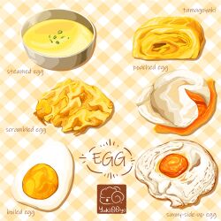 Rule 34 | artist logo, egg (food), egg yolk, food, food focus, food name, fried egg, highres, no humans, omelet, original, poached egg, scrambled egg, softboiled egg, steamed egg (food), tamagoyaki, yuki00yo