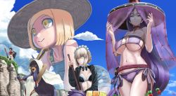 Rule 34 | 5girls, abazu-red, artoria pendragon (all), artoria pendragon (alter swimsuit rider) (second ascension) (fate), artoria pendragon (fate), bikini, black hair, blonde hair, blush, breasts, cleavage, closed mouth, eyepatch bikini, fate/grand order, fate (series), hat, large breasts, long hair, looking away, maid, maid bikini, maid headdress, minamoto no raikou (fate), minamoto no raikou (swimsuit lancer) (first ascension) (fate), multiple girls, nitocris (fate), nitocris (swimsuit assassin) (second ascension) (fate), oda nobunaga (fate), oda nobunaga (koha-ace), oda nobunaga (swimsuit berserker) (first ascension) (fate), paul bunyan (fate), paul bunyan (third ascension) (fate), purple eyes, purple hair, saber alter, short hair, smile, swimsuit, unconventional maid, yellow eyes