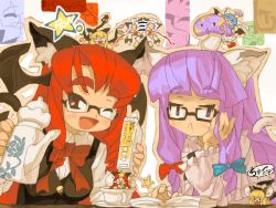Rule 34 | 6+girls, :&lt;, animal ears, bad id, bad pixiv id, bat wings, bespectacled, brown eyes, cat ears, cat girl, cat tail, closed eyes, cup, embodiment of scarlet devil, female focus, flandre scarlet, glasses, head wings, hong meiling, in container, in cup, itsukia, izayoi sakuya, kemonomimi mode, kirisame marisa, koakuma, mini person, minigirl, multiple girls, one eye closed, patchouli knowledge, red hair, remilia scarlet, tail, tea, touhou, wings, wink