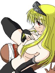 Rule 34 | 00s, blonde hair, elbow gloves, femdom, hime (kaibutsu oujo), iganseijin, kaibutsu oujo, lowres, red eyes, sitting, sitting on face, sitting on person, thighhighs, tiara