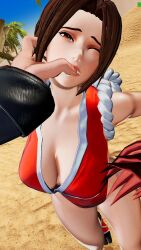 Rule 34 | 1boy, 1girl, 3d, bare legs, breasts, cleavage, curvy, forced, high ponytail, highres, large breasts, leotard, long hair, moaning, ponytail, red leotard, ryona, screencap, shiny skin, shiranui mai, snk, the king of fighters, the king of fighters xv, third-party edit, very long hair, wide hips