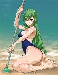 Rule 34 | 1girl, ass, beach, breasts, colorized, eden&#039;s zero, gaston18, green eyes, green hair, highres, large breasts, long hair, mashima hiro, water, witch (eden&#039;s zero)