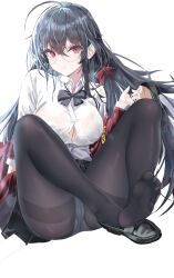 Rule 34 | 1girl, absurdres, age fx, ahoge, armband, azur lane, black bow, black hair, bow, bowtie, breasts, commentary request, feet, glasses, highres, jacket, large breasts, long hair, long sleeves, looking at viewer, official alternate costume, pantyhose, pleated skirt, red eyes, red jacket, revision, school uniform, shirt, skirt, soles, solo, taihou (azur lane), taihou (sweet time after school) (azur lane), thighs, toes, white shirt, yellow armband