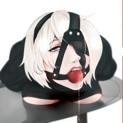 Rule 34 | 2b (nier:automata), 9d00m, arms behind back, ball gag, gag, gagged, harness gag, nier:automata, nier (series), restrained