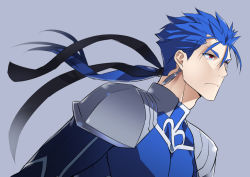 Rule 34 | 1boy, blue hair, cu chulainn (fate), earrings, fate/stay night, fate (series), hair ribbon, jewelry, kon manatsu, cu chulainn (fate/stay night), long hair, male focus, ponytail, red eyes, ribbon, solo