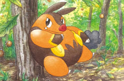 Rule 34 | black eyes, claws, closed mouth, creature, creatures (company), day, forest, full body, game freak, gen 5 pokemon, kimura naoyo, nature, nintendo, no humans, official art, outdoors, pig, pignite, pokemon, pokemon (creature), pokemon tcg, solo, standing, third-party source, tree