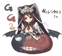 Rule 34 | 1girl, arc system works, bat wings, black bra, black gloves, black hat, bra, breasts, cleavage, closed mouth, demon, expressionless, fingerless gloves, gloves, guilty gear, guilty gear 2, hat, jitome, kashiwamochi yomogi, large breasts, long hair, long sleeves, looking at viewer, necktie, open clothes, pillow, red eyes, red hair, red necktie, simple background, sketch, skull, solo, spikes, underwear, valentine (guilty gear), white background, wings