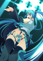 Rule 34 | 1girl, anal, anal beads, anal object insertion, anus, aqua eyes, aqua hair, ass, bare shoulders, black thighhighs, boots, chastity belt, detached sleeves, dildo, dildo harness, discreet vibrator, foreshortening, from behind, from below, hair ornament, hatsune miku, headphones, highres, long hair, microphone, murakami suigun, music, nail polish, necktie, no panties, object insertion, open mouth, pussy, pussy juice, sex toy, singing, skirt, solo, thigh strap, thighhighs, twintails, uncensored, underwear, upskirt, vaginal, vaginal object insertion, very long hair, vibrator, vocaloid