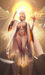 Rule 34 | 1girl, absurdres, breasts, brown eyes, commentary, covered erect nipples, cross, cross-laced clothes, cross-laced footwear, destiny child, english commentary, feathered wings, feathers, full body, hand up, hat, headwear request, highres, holding, hyulla, light particles, light rays, long hair, long sleeves, looking at viewer, maat (destiny child), navel, official art, open clothes, open mouth, open shirt, shirt, solo, twintails, very long hair, wand, white footwear, white hair, white hat, white shirt, wide sleeves, wings