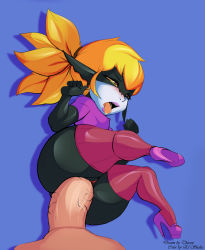 Rule 34 | 1boy, 1girl, ahegao, blonde hair, blush, breasts, clitoris, clothed sex, el shaka (artist), half-closed eyes, hetero, high heels, highres, large insertion, lipstick, makeup, midna, moaning, nintendo, open mouth, orange eyes, penis, ponytail, pov, pussy, sex, small breasts, the legend of zelda, thecon, thick thighs, thighs, tongue, tongue out, uncensored, vaginal, veins, veiny penis