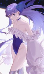 Rule 34 | 1girl, absurdres, bare shoulders, blue choker, blue eyes, blue one-piece swimsuit, blue ribbon, blush, breasts, choker, closed mouth, collarbone, commentary, fate/grand order, fate (series), flat chest, floating hair, frilled one-piece swimsuit, frills, frown, groin, hair between eyes, hair ribbon, highleg, highleg swimsuit, highres, jesse (pixiv34586727), long hair, long sleeves, looking at viewer, meltryllis, meltryllis (fate), meltryllis (swimsuit lancer) (fate), meltryllis (swimsuit lancer) (second ascension) (fate), one-piece swimsuit, puffy sleeves, purple hair, ribbon, sleeves past fingers, sleeves past wrists, smile, solo, swimsuit, thighs, very long hair
