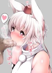 Rule 34 | 1girl, animal ears, blush, breasts, commentary request, cum, cum in mouth, fellatio, grey background, hat, heart, heart-shaped pupils, hetero, highres, inubashiri momiji, male pubic hair, oral, penis, pubic hair, red eyes, red headwear, shishi juuroku, short hair, simple background, solo focus, spoken heart, symbol-shaped pupils, tokin hat, touhou, uncensored, upper body, white hair, wolf ears