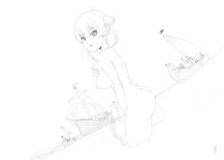 Rule 34 | 1girl, 6+boys, bad source, breasts, breasts out, dutch angle, gluteal fold, greyscale, highres, hololive, houshou marine, leo..., monochrome, multiple boys, nude, sailing ship, self-upload, tagme, virtual youtuber, wading, white background