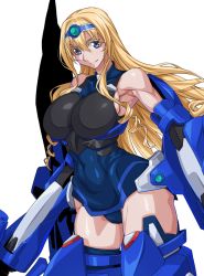 Rule 34 | 1girl, armor, bare shoulders, blonde hair, blue eyes, blue hairband, blue leotard, breasts, cameltoe, cecilia alcott, closed mouth, commentary request, covered navel, curly hair, drill hair, gloves, hairband, highres, huge breasts, infinite stratos, leotard, long hair, looking at viewer, ozaneko, shiny clothes, shiny skin, skin tight, smile, solo, thighhighs