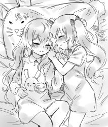 Rule 34 | 2girls, aged down, bed, closed mouth, closed eyes, girls&#039; frontline, greyscale, ichihyaku nanajuu, long hair, monochrome, multiple girls, one side up, rabbit, scar, sleeping, smile, twintails, ump45 (girls&#039; frontline), ump9 (girls&#039; frontline)