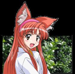 Rule 34 | 1girl, :d, animal ears, hairband, hirata katsuzou, long hair, lowres, open mouth, photo background, red hair, smile, solo, transparent background