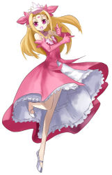 Rule 34 | 1girl, adachi yousuke, blonde hair, dress, elbow gloves, gloves, long hair, original, pink dress, simple background, solo, white background