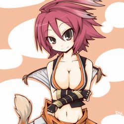 Rule 34 | .hack//, .hack//g.u., .hack//games, 00s, 1girl, bandai, breast hold, breasts squeezed together, breasts, cleavage, cyber connect 2, groin, large breasts, no bra, red hair, reku, short hair, smile, solo, tagme, alkaid (.hack//)