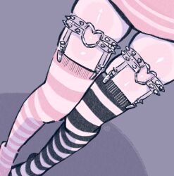 Rule 34 | 1girl, asymmetrical legwear, highres, megrocks, mismatched legwear, original, solo, striped clothes, striped thighhighs, thigh strap, thighhighs