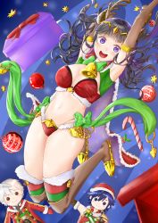 Rule 34 | 1girl, absurdres, antlers, armlet, arms up, bell, black hair, bow, bowtie, box, breasts, candy, candy cane, character doll, christmas, christmas ornaments, chrom (fire emblem), chrom (winter) (fire emblem), circlet, cleavage, collar, doll, elbow gloves, fire emblem, fire emblem awakening, fire emblem heroes, food, fur trim, gift, gift box, gloves, gold footwear, highres, horns, huge filesize, long hair, looking at viewer, medium breasts, midriff, mirucchii, navel, neck bell, nintendo, open mouth, purple eyes, robin (fire emblem), robin (male) (fire emblem), robin (male) (winter) (fire emblem), santa costume, sash, smile, solo, tharja (fire emblem), tharja (winter) (fire emblem), thighhighs, twintails, two side up