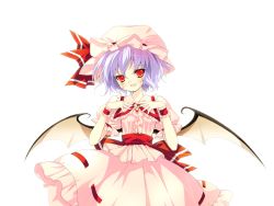 Rule 34 | 1girl, artist request, bat wings, female focus, game cg, hat, light purple hair, open mouth, purple hair, red eyes, remilia scarlet, riv (rivleaf), short hair, smile, solo, tachi-e, touhou, transparent background, wings
