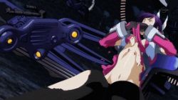 Rule 34 | 10s, animated, animated gif, aquarion (series), aquarion evol, bare shoulders, cockpit, lowres, mikono suzushiro, navel, non-web source, pilot suit, purple hair, screencap, self clothes tearing, solo, tearing clothes, torn clothes