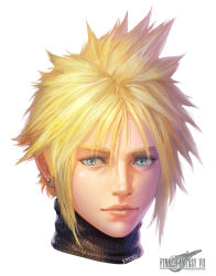 Rule 34 | 1boy, artist name, blue eyes, close-up, closed mouth, cloud strife, earrings, final fantasy, final fantasy vii, final fantasy vii remake, hair between eyes, highres, jewelry, katoyo85, male focus, portrait, solo, spiked hair, sweater, turtleneck, turtleneck sweater