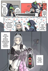 Rule 34 | &gt; &lt;, 1girl, :&lt;, absurdres, arknights, belt, black capelet, blunt bangs, capelet, chopsticks, comic, commentary, cup ramen, doctor (arknights), dress, earrings, english text, feathers, food, forehead, forehead writing, gloves, head wings, highres, holding, holding chopsticks, holding lantern, holstered, hood, hood up, irene (arknights), jewelry, kermit the frog, lantern, long hair, male doctor (arknights), meme, mrcatbox, muppets, rapier, scar, scar across eye, skull, sweatdrop, sword, tearing up, tic-tac-toe, warhammer 40k, weapon, wings