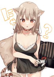 Rule 34 | + +, 1girl, absurdres, animal ear fluff, animal ears, bare arms, bare shoulders, black dress, braid, braided bangs, breasts, brown eyes, brown hair, cat ears, cat girl, cat tail, choker, cleavage, collarbone, commentary, controller, dress, fish hair ornament, fish pendant, game controller, hair ornament, highres, holding, looking at viewer, medium breasts, nintendo switch, original, pillow, red choker, red ribbon, ribbon, side braid, signature, simple background, sleeveless, sleeveless dress, sofra, solo, tail, tail ornament, tail ribbon, translated, twitter username, white background