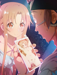 Rule 34 | 1girl, 2boys, asuna (sao), blush, breasts, brown eyes, brown hair, cellphone, censored, cheating (relationship), check commentary, commentary, commentary request, completely nude, covered erect nipples, cum, cum in pussy, highres, holding, holding phone, klein (sao), liquid, long hair, looking at another, looking at object, medium breasts, mosaic censoring, multiple boys, navel, netorare, nipples, nude, on ground, outdoors, parted bangs, penis, phone, photo comparison, rbx lamen, sex, suggestive fluid, sweat, sword art online, thigh grab, tongue, tongue out