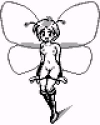 Rule 34 | 1girl, antennae, arm warmers, blush, boots, breasts, breasts apart, character request, chiki chiki tengoku, collarbone, fairy, fairy wings, full body, knee boots, looking at viewer, medium breasts, monochrome, navel, nipples, nude, open mouth, panties, panty pull, pixel art, pulling own clothes, pussy, retro artstyle, saiwai hiroshi, short hair, simple background, small breasts, smile, solo, standing, underwear, undressing, white background, wings