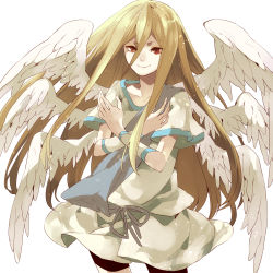 Rule 34 | 1boy, afuro terumi, bad id, bad pixiv id, bike shorts, blonde hair, highres, inazuma eleven, inazuma eleven (series), long hair, male focus, multiple wings, red eyes, sash, seraph, smile, solo, tunic, very long hair, wings, yokodera, zeus (inazuma eleven)