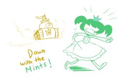 Rule 34 | 4chan, brown dress, candy contest, crown, dress, english text, gloves, green dress, green hair, military, military vehicle, motor vehicle, peanut butter princess, ponytail, princess mini, short twintails, surprised, tank, twintails