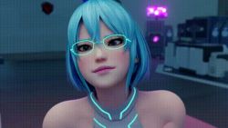 Rule 34 | 20s, 2girls, 3d, animated, animated gif, bare shoulders, black gloves, blinking, blue eyes, blue hair, blurry, blurry background, dead or alive, dead or alive 5, face, female focus, glasses, gloves, glowing, glowing eyes, green eyes, grey tank top, hair between eyes, halterneck, hand on another&#039;s chin, hypnosis, indoors, interior, laboratory, light blue hair, looking at viewer, lowres, machine, matching hair/eyes, mind control, multiple girls, nico (doa), open mouth, opening, out of frame, ringed eyes, rolling eyes, short hair, single glove, single hand, sitting, sleepy, source filmmaker (medium), submission, tank top, tech control, tecmo, tongue, vynil, waking up