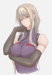 Rule 34 | 1girl, akiyama cz4a, bare shoulders, blonde hair, bra, breasts squeezed together, breasts, chinese clothes, earrings, elbow gloves, covered erect nipples, gloves, hand on own face, highres, jewelry, large breasts, long hair, mole, mole under eye, purple eyes, skindentation, smile, solo, touhou, underwear, upper body, yakumo yukari